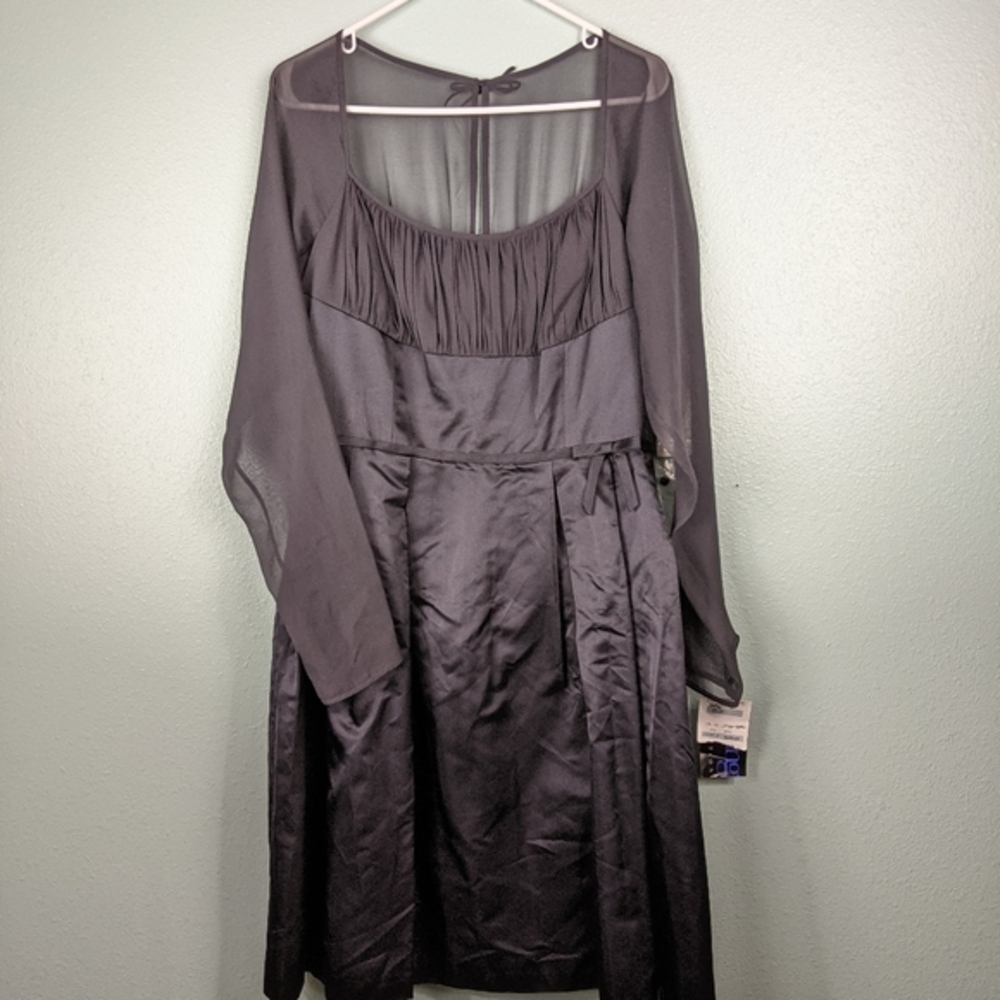 NWT Teri Jon Evening dark navy satin fit flair dress 14